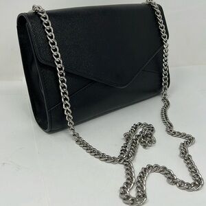 Barneys New York Hannah Saffiano Leather  Envelope Chrome Chain Shoulder Bag